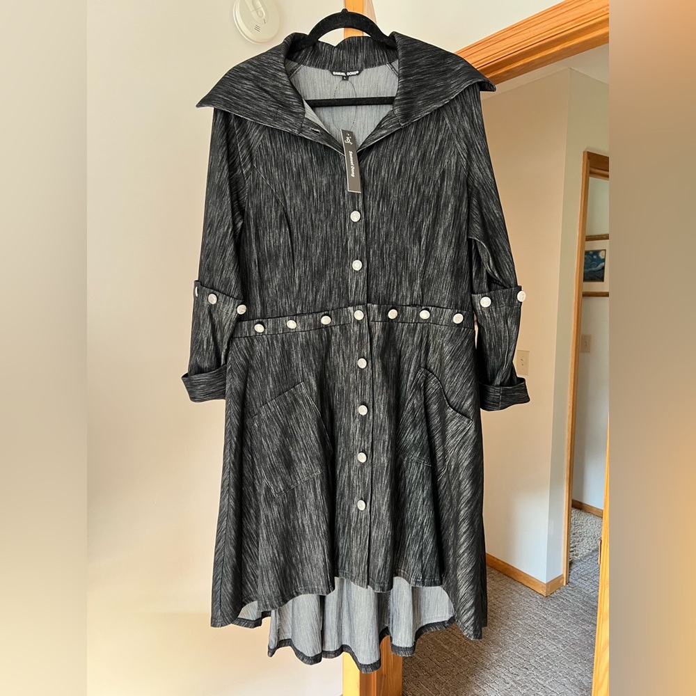 Samuel Dong Black High-Low Shirt Dress with Sailor Collar